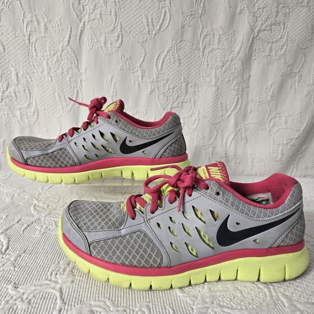 Nike Flex Neon Women Running Shoes 8 Athletic Pink Grey Motion Mesh Walking